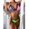 Stylish Strapless Color-Block Triangles Hollow Hipster Halterneck Bikini Swimwear