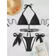 Backless Bandage Hollow Solid Color Padded Deep V-Neck Bikini Swimsuit Backless Bandage Hollow Solid Color Padded Deep V-Neck Bikini Swimsuit