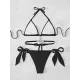 Backless Bandage Hollow Solid Color Padded Deep V-Neck Bikini Swimsuit Backless Bandage Hollow Solid Color Padded Deep V-Neck Bikini Swimsuit