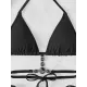 Backless Bandage Hollow Solid Color Padded Deep V-Neck Bikini Swimsuit Backless Bandage Hollow Solid Color Padded Deep V-Neck Bikini Swimsuit
