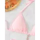 Backless Bandage Hollow Solid Color Padded Deep V-Neck Bikini Swimsuit Backless Bandage Hollow Solid Color Padded Deep V-Neck Bikini Swimsuit