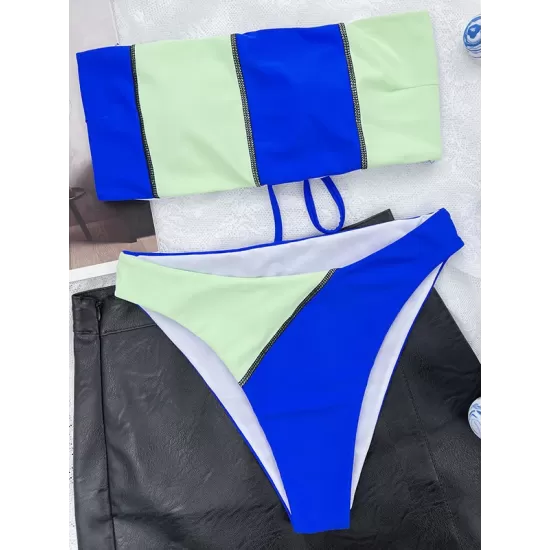 Contrast Color Split-Joint Tube Bikini Swimwear Contrast Color Split-Joint Tube Bikini Swimwear