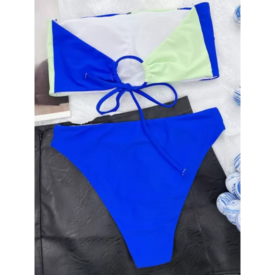 Contrast Color Split-Joint Tube Bikini Swimwear Contrast Color Split-Joint Tube Bikini Swimwear