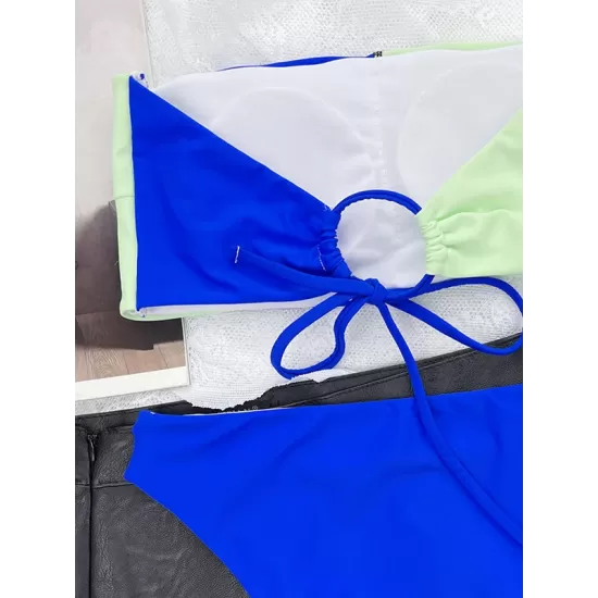 Contrast Color Split-Joint Tube Bikini Swimwear Contrast Color Split-Joint Tube Bikini Swimwear