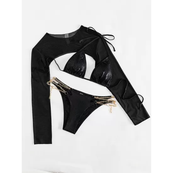 Three-Piece Suit Bandage Belly-Hollow Snakeskin Halter-Neck Bikini Swimsuit Three-Piece Suit Bandage Belly-Hollow Snakeskin Halter-Neck Bikini Swimsuit