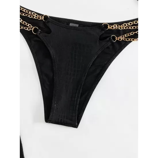 Three-Piece Suit Bandage Belly-Hollow Snakeskin Halter-Neck Bikini Swimsuit Three-Piece Suit Bandage Belly-Hollow Snakeskin Halter-Neck Bikini Swimsuit