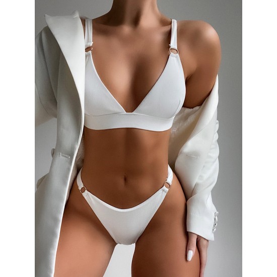 Solid Color Triangle Chains Elastics Bikini Swimwear Solid Color Triangle Chains Elastics Bikini Swimwear