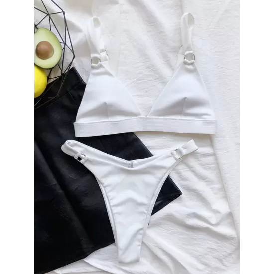 Solid Color Triangle Chains Elastics Bikini Swimwear Solid Color Triangle Chains Elastics Bikini Swimwear