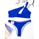 Blue Hollow One-Shoulder Bikini Swimsuit Blue Hollow One-Shoulder Bikini Swimsuit