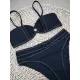 Embellished Solid Color Bandeau Split Bikini Swimsuit Embellished Solid Color Bandeau Split Bikini Swimsuit