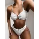 Embellished Solid Color Bandeau Split Bikini Swimsuit Embellished Solid Color Bandeau Split Bikini Swimsuit