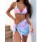 Tie-Dyed Triangles Split Bikini Swimsuit+Cover-Ups Three-Piece Set