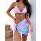 Tie-Dyed Triangles Split Bikini Swimsuit+Cover-Ups Three-Piece Set Tie-Dyed Triangles Split Bikini Swimsuit+Cover-Ups Three-Piece Set