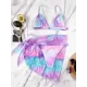 Tie-Dyed Triangles Split Bikini Swimsuit+Cover-Ups Three-Piece Set Tie-Dyed Triangles Split Bikini Swimsuit+Cover-Ups Three-Piece Set