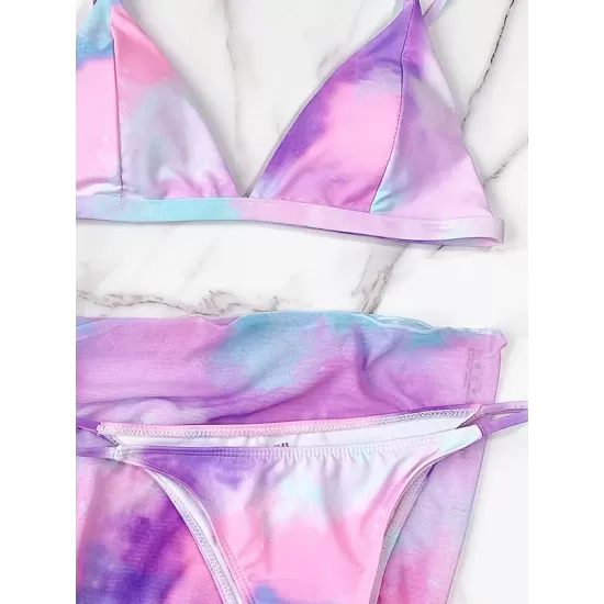 Tie-Dyed Triangles Split Bikini Swimsuit+Cover-Ups Three-Piece Set Tie-Dyed Triangles Split Bikini Swimsuit+Cover-Ups Three-Piece Set