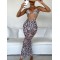 Leopard Printed Tie Side Bikini Swimwear+ Beach Long Pant Cover-Up Three Pieces Set