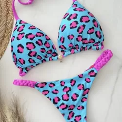 Leopard Halterneck Two Pieces Bikini Set