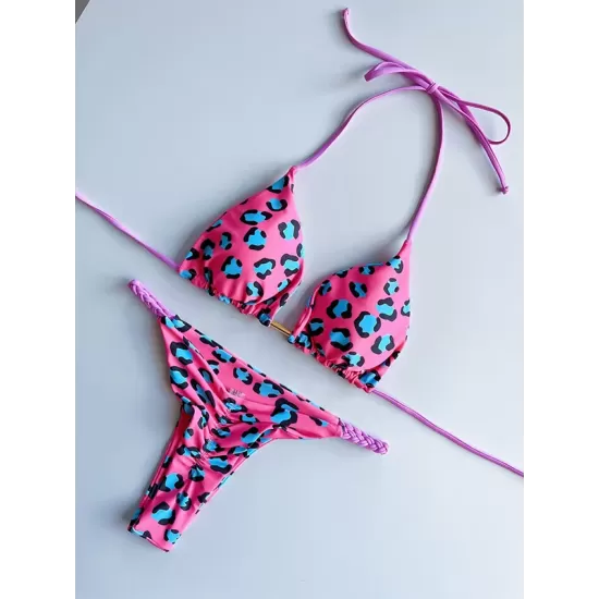 Leopard Halterneck Two Pieces Bikini Set Leopard Halterneck Two Pieces Bikini Set
