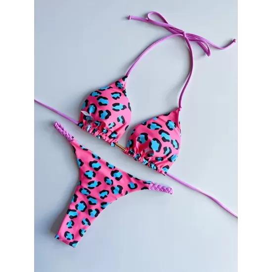 Leopard Halterneck Two Pieces Bikini Set Leopard Halterneck Two Pieces Bikini Set
