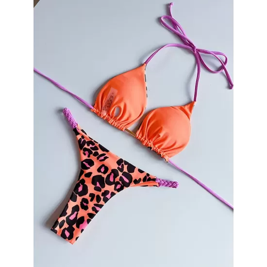 Leopard Halterneck Two Pieces Bikini Set Leopard Halterneck Two Pieces Bikini Set