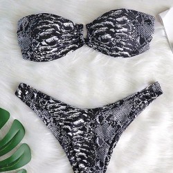 Snake-Print Bandeau Bikini Swimsuit