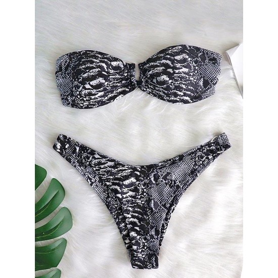 Snake-Print Bandeau Bikini Swimsuit Snake-Print Bandeau Bikini Swimsuit