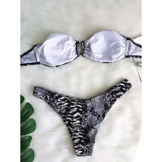 Snake-Print Bandeau Bikini Swimsuit Snake-Print Bandeau Bikini Swimsuit