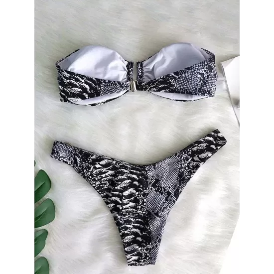 Snake-Print Bandeau Bikini Swimsuit Snake-Print Bandeau Bikini Swimsuit