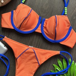 Halterneck Plain Two Pieces Bikini Set