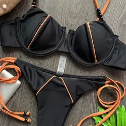 Halterneck Plain Two Pieces Bikini Set
