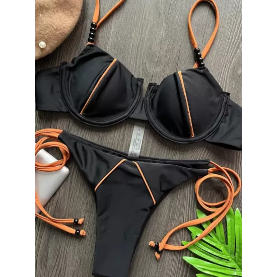 Halterneck Plain Two Pieces Bikini Set Halterneck Plain Two Pieces Bikini Set