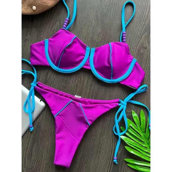 Halterneck Plain Two Pieces Bikini Set Halterneck Plain Two Pieces Bikini Set