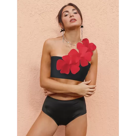 Applique Split-Joint Padded One-Shoulder Swimsuits Bikini Swimsuit Applique Split-Joint Padded One-Shoulder Swimsuits Bikini Swimsuit