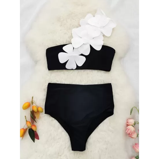 Applique Split-Joint Padded One-Shoulder Swimsuits Bikini Swimsuit Applique Split-Joint Padded One-Shoulder Swimsuits Bikini Swimsuit
