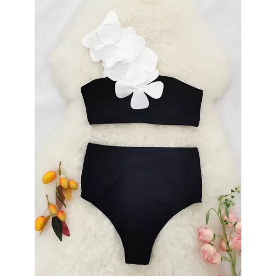 Applique Split-Joint Padded One-Shoulder Swimsuits Bikini Swimsuit Applique Split-Joint Padded One-Shoulder Swimsuits Bikini Swimsuit