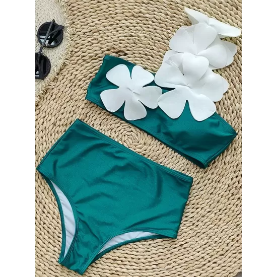 Applique Split-Joint Padded One-Shoulder Swimsuits Bikini Swimsuit Applique Split-Joint Padded One-Shoulder Swimsuits Bikini Swimsuit