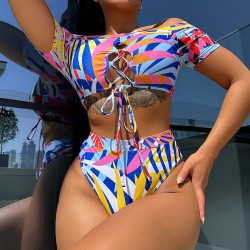 Padded Bandage Hollow Multi-Colored Swimsuits