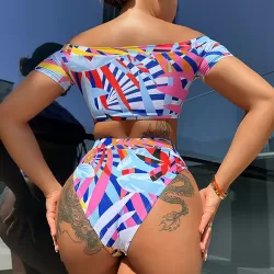 Padded Bandage Hollow Multi-Colored Swimsuits