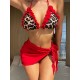 Ruffled Leopard Halter-Neck Bikini Swimsuit Skirts Three Pieces Set Ruffled Leopard Halter-Neck Bikini Swimsuit Skirts Three Pieces Set