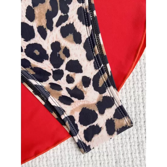 Ruffled Leopard Halter-Neck Bikini Swimsuit Skirts Three Pieces Set Ruffled Leopard Halter-Neck Bikini Swimsuit Skirts Three Pieces Set