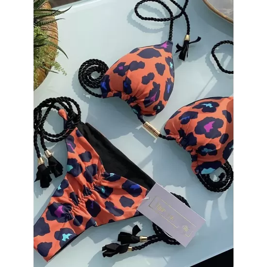 Leopard Halterneck Two Pieces Bikini Set Leopard Halterneck Two Pieces Bikini Set