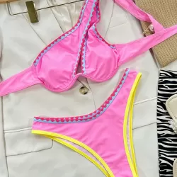 One Shoulder Hollow Two Pieces Bikini Set