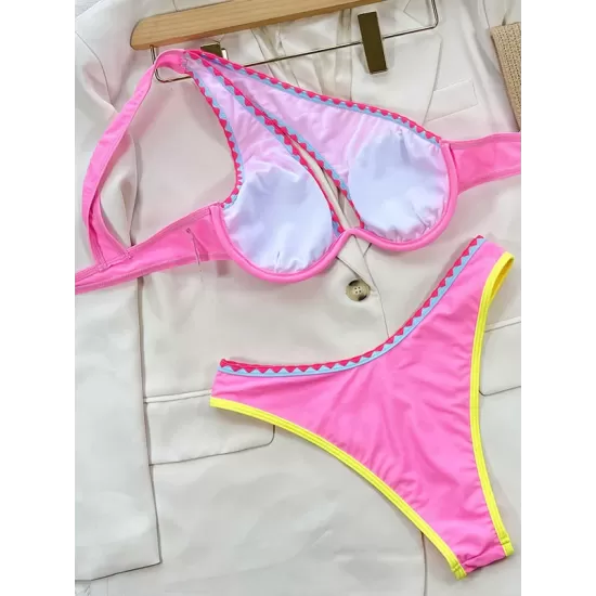 One Shoulder Hollow Two Pieces Bikini Set One Shoulder Hollow Two Pieces Bikini Set