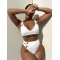 Padded Bandage Hollow Solid Color V-Neck Bikini Swimsuit