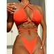 Belly-Hollow Beads Hollow Halter-Neck Bikini Swimsuit Belly-Hollow Beads Hollow Halter-Neck Bikini Swimsuit
