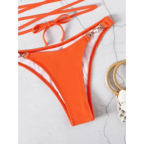 Belly-Hollow Beads Hollow Halter-Neck Bikini Swimsuit Belly-Hollow Beads Hollow Halter-Neck Bikini Swimsuit