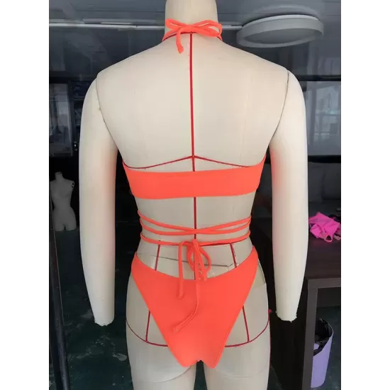 Belly-Hollow Beads Hollow Halter-Neck Bikini Swimsuit Belly-Hollow Beads Hollow Halter-Neck Bikini Swimsuit