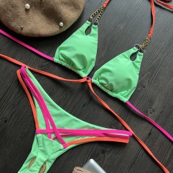 Halterneck Plain Two Pieces Bikini Set