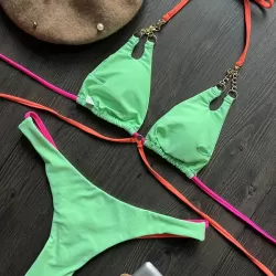 Halterneck Plain Two Pieces Bikini Set