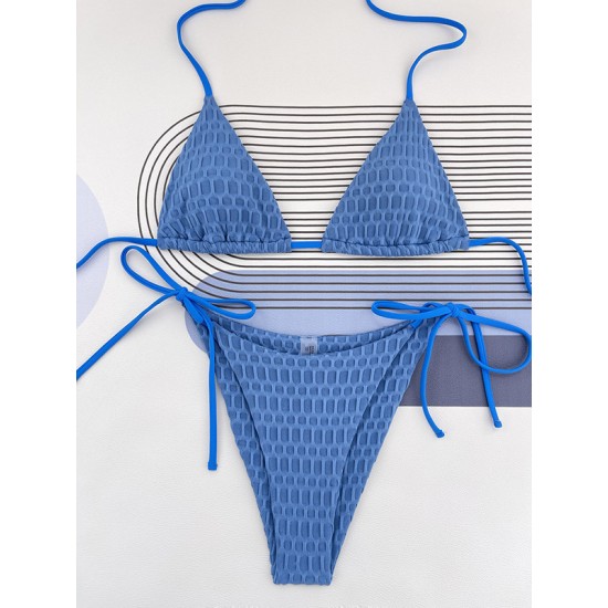 Backless Bandage Hollow Solid Color Padded Halter-Neck Bikini Swimsuit Backless Bandage Hollow Solid Color Padded Halter-Neck Bikini Swimsuit